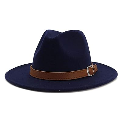 Classic Men &amp; Women Wide Brim Fedora Panama Hat with Belt Buckle