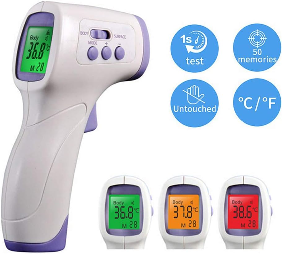 Digital Infrared Thermometer, 0-100 (โ) Non-Contact Temperature Gun Forehead Ear Digital Infrared Fever Accurate Reading for Infants Instantly White