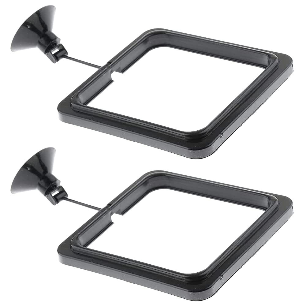 WanFengXue 2 Pcs 10cm Square Fish Feeding Ring, Black Aquarium Fish Tank Feeder with Suction Cups for Goldfish & Small Fish