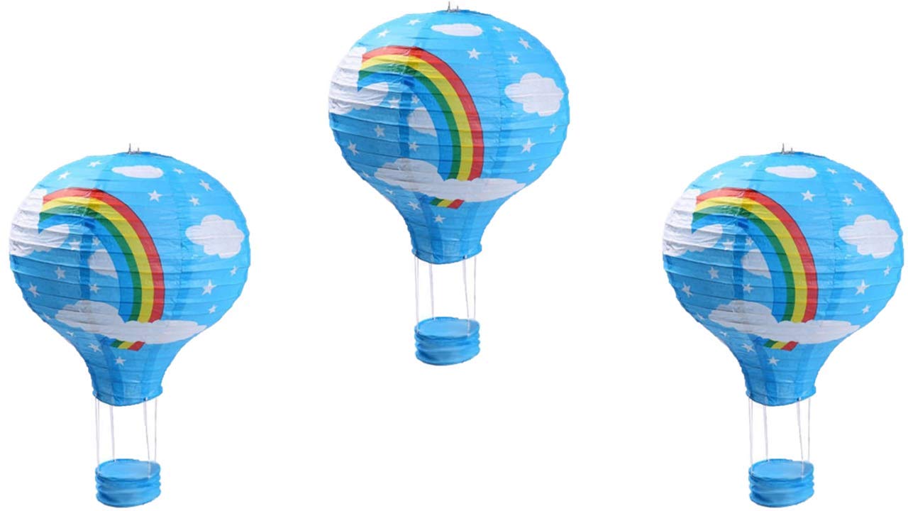 Matissa Pack of 3 Hot Air Balloon Paper Lantern Wedding Party Decoration Craft Lamp Shade (Rainbow (Blue), 12" (30CM))