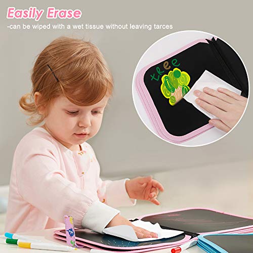 Tarnel Portable Drawing for Children, Doodle Toys, Reusable Painting Book, 12 Erasable Coloured Pens, 14 Pages, ABS