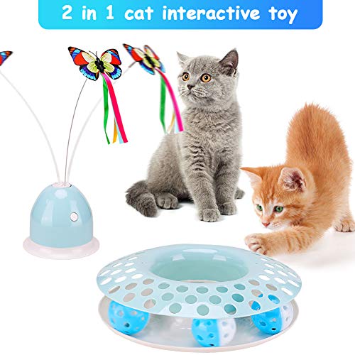 Interactive Cat Toys - Pet Automatic Teaser & Exerciser Kitten Tracks with Butterfly Roller Catch Ball Exercise, Great for Cat Entertainment, Training or Hunting