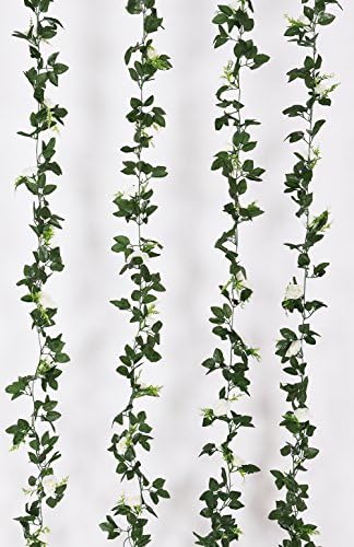 2 Pack 15.7 FT Fake Rose Vine Flowers Plants Artificial Flower Home Hotel Office Wedding Party Garden Craft Art Decor Ivory