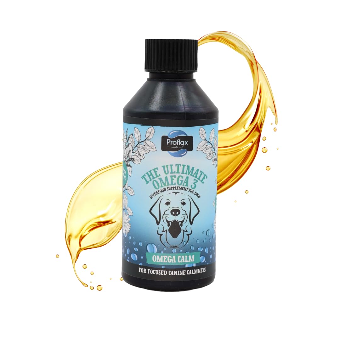 Proflax Natural Omega Calm Oil Supplement for Dogs, 250ml - Provides High Level of Calming Support for Anxious Dogs and Puppies - Great for Excessive Barking, Chewing or Destruction