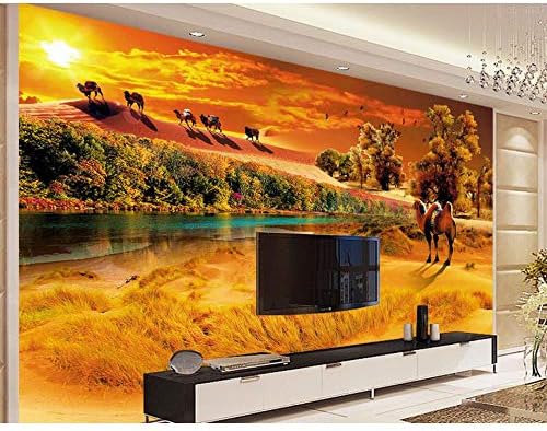 Amazon Mingld 現代の淡い黄色の砂漠のオアシス3d壁画の壁紙リビングルームの写真の壁紙3d 250x175cm 壁紙