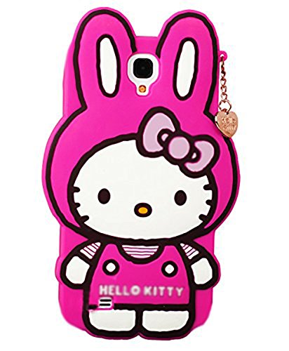 Lovely 3D Cartoon Long Ear Hello Kitty Rabbit with Pendant Soft Rubber Cover Silcione Case (for Samsung Galaxy S4 i9500 -Rose Color)