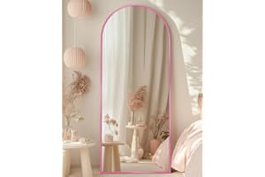 LadyNow Full Length Mirror, 58"x19" Arched Floor Mirror Freestanding, Floor Standing Full Body Mirror with Stand for Bedroom, Hanging Mounted for Living Room Cloakroom,Pink