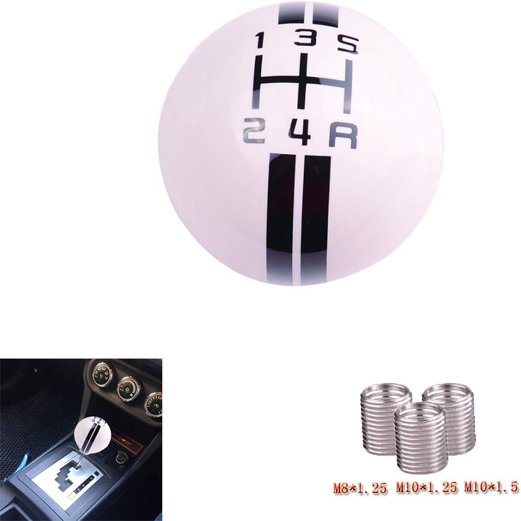 SMKJ 5 Speed Resin Black line White Ball Sphere Shift Knob Car Gear Stick Shift Shifter Knob Automatic Manual Shifter Knob Suitable for Most Transmission Vehicles（Not Universal）