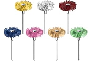 Dedeco Sunburst - 7/8 Inch TC 4-PLY Radial Bristle Discs - Precision Thermoplastic Rotary Cleaning and Polishing Tool Set, Assorted: 1 of Each 7 Grit Textures 3/32 Inch (2.35mm) Shanks (7 Piece)