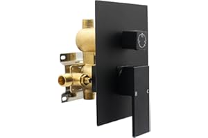 Drettyer Matte Black Concealed 3 Way Outlet Function Shower Diverter Valve Brass Flow Control Mixer Mixing Rough-In Shower Valve Kit