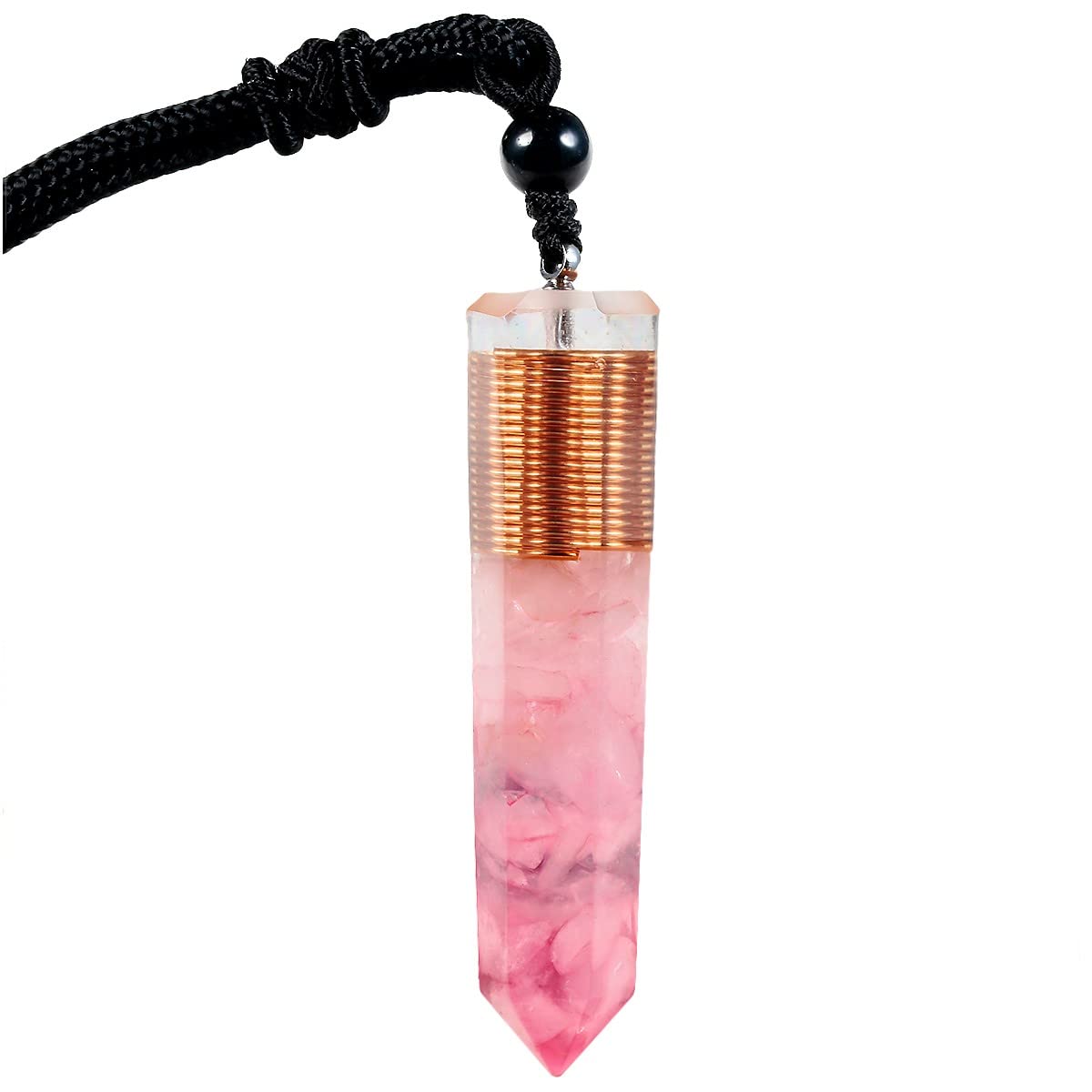 KYEYGWO Healing Orgone Crystal Point Necklace for Unisex Hexagonal Quartz Chip Stones Pendant Single Point Crystal Wand Amulet for Meditation and Yoga