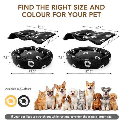 PETNOVO Cama para Perros y Gatos de Interior con Manta Integrada, Cama Desenfundable y Lavable con Base Antideslizante, Cama Suave y Envolvente para Perros y Gatos Pequeños y Medianos, 70 cm, Negro