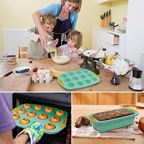 Aschef 15 en 1 casseroles en silicone outils de moule outils de cuisson ensemble pour muffin beignets pizza mousse gâteau pain tarte biscuit antiadhésif résistant à la chaleur sans BPA vert - Cuisine A Vivre Aschef 15 en 1 casseroles en silicone outils de moule outils de cuisson ensemble pour muffin beignets pizza mousse gâteau pain tarte biscuit antiadhésif résistant à la chaleur sans BPA vert