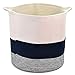sweetplus Foldable Cotton Rope Basket Laundry Basket - Woven Toy Bin Blanket Storage Basket - Cotton Rope Baskets Organizer Nursery Hamper with Various Handle (Navy, XL)