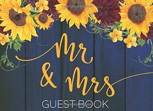 Guest Book: Mr & Mrs Wedding Guest book — Rustic Navy Sunflower Burgundy Floral