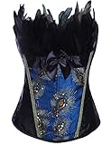 Miss Moly Satin Waist Cincher Boned Corset Bustier Feather Strapless Burlesque Peacock