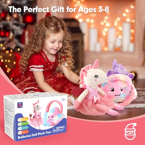 hahaland Peluches Unicornios para Niñas 3-8 años, Dress-up Muñecas Trapo con 3 Set de Ropa & Bolsa, Juguetes Precioso Regalos Niña 3 4 5 6 años