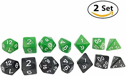 EvaGO Polyhedral 7-Die Dice Set, Set of 2 (Green &amp; Black)