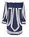 Yonala Women's Fashion Pattern Printed Off Shoulder Loose Blouse Short Tunic Dress Blue