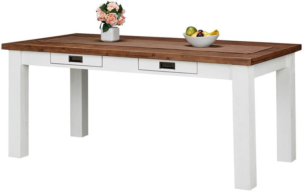 MÖBEL IDEAL Esstisch 180 x 90 cm Weiss Braun aus ...