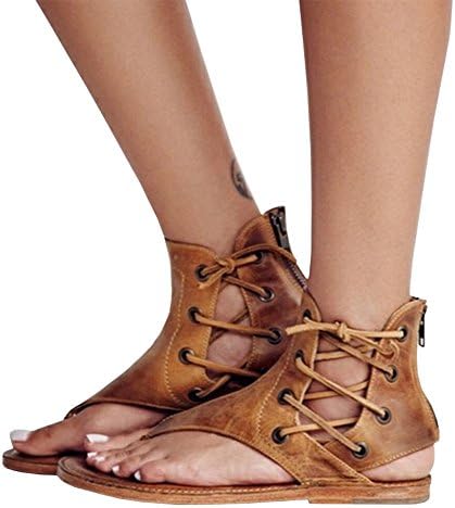 Ymost Women's Summer Casual Open Toe Lace Up Flat Sandals Gladiator Thong Flip Flop Sandal