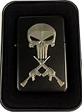 Punisher Skull Crossed AR Rifles Guns Black Engraved Cigarette Lighter LEN-0208