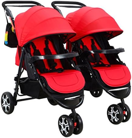 POKWAI Twins Baby Trolley Large Quadruple Reclining Double Twins Baby Carriage Cart