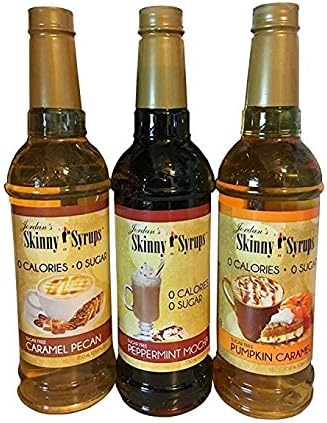 3 Bottles Skinny Syrups 0 Calories 0 Sugar Peppermint Mocha, Caramel Pecan & Pumpkin Caramel