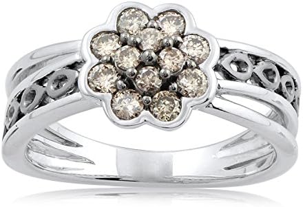 925 Sterling Silver 0.50 Ct Round Natural Diamond Brown Champagne Cluster Ring