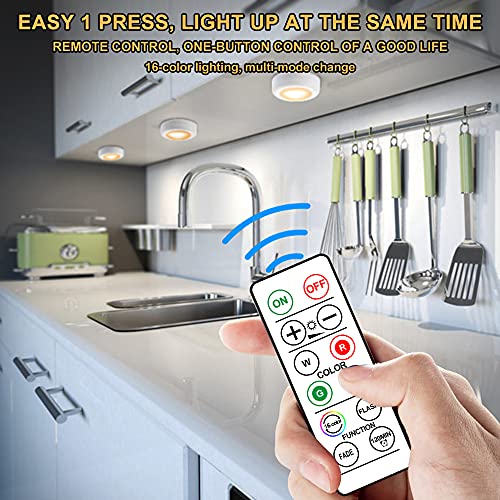 Wireless Dimmable Touch Sensor LED Puck Lights - 16 Colors, Under Cabinet Lights With Remote - View #4