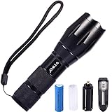 VIWO A100 Zoomable Tactical Aluminum 900 Lumens Flashlight with one 18650 Rechargeable Battery and 5 Light Modes, Black (Without Clip)