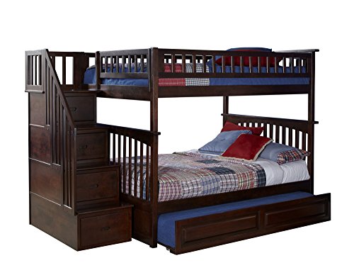 Columbia Staircase Bunk Bed with Trundle Bed, Full Over Full, Antique Walnut