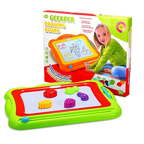 Magnetic Drawing Board, Geekper Green Erasable Colorful Magna Doodle Drawing Board Toys for Kids Writing Sketching Pad, with 5 Shape Stamps