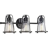Progress Lighting Conway Collection 3-Light Matte Black Clear Seeded Farmhouse Bath Vanity Light