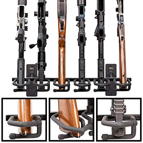 Hold Up Displays - Gun Rack and Rifle Storage Holds 6 Winchester Remington Ruger Firearms and More - Heavy Duty Steel - Made in USA