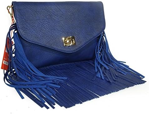 Tosca USA, Elegant, Grab-N-Go Fringe Clutch w/ Strap- Navy