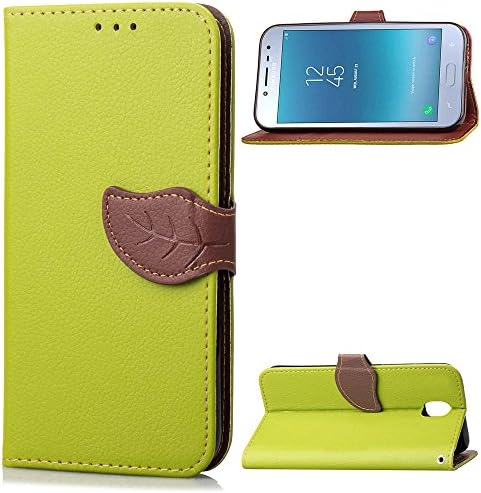 GR For Samsung Galaxy J4 2018 Case With Card Slots &amp;Holder &amp; Lanyard Splice Color Leather Wallet Case (Color : Green)