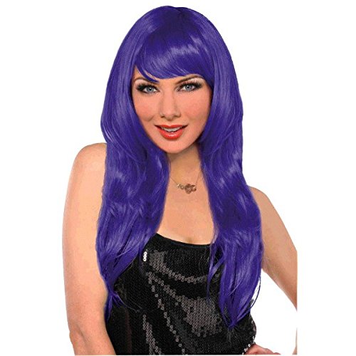 Party Perfect Team Spirit Glam Long Wig Accessory, Purple, Synthetic Hair , 25"