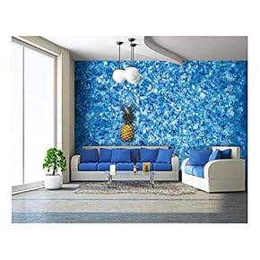 Pineapple Floating on The Pool with Blue Mosaic Floor - Removable Wall Mural | Self-Adhesive Large Wallpaper - 66x96 inches