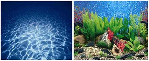 9019 20" x 48" Double Sided Fish Tank Aquarium Background Blue Sea / Green Plant