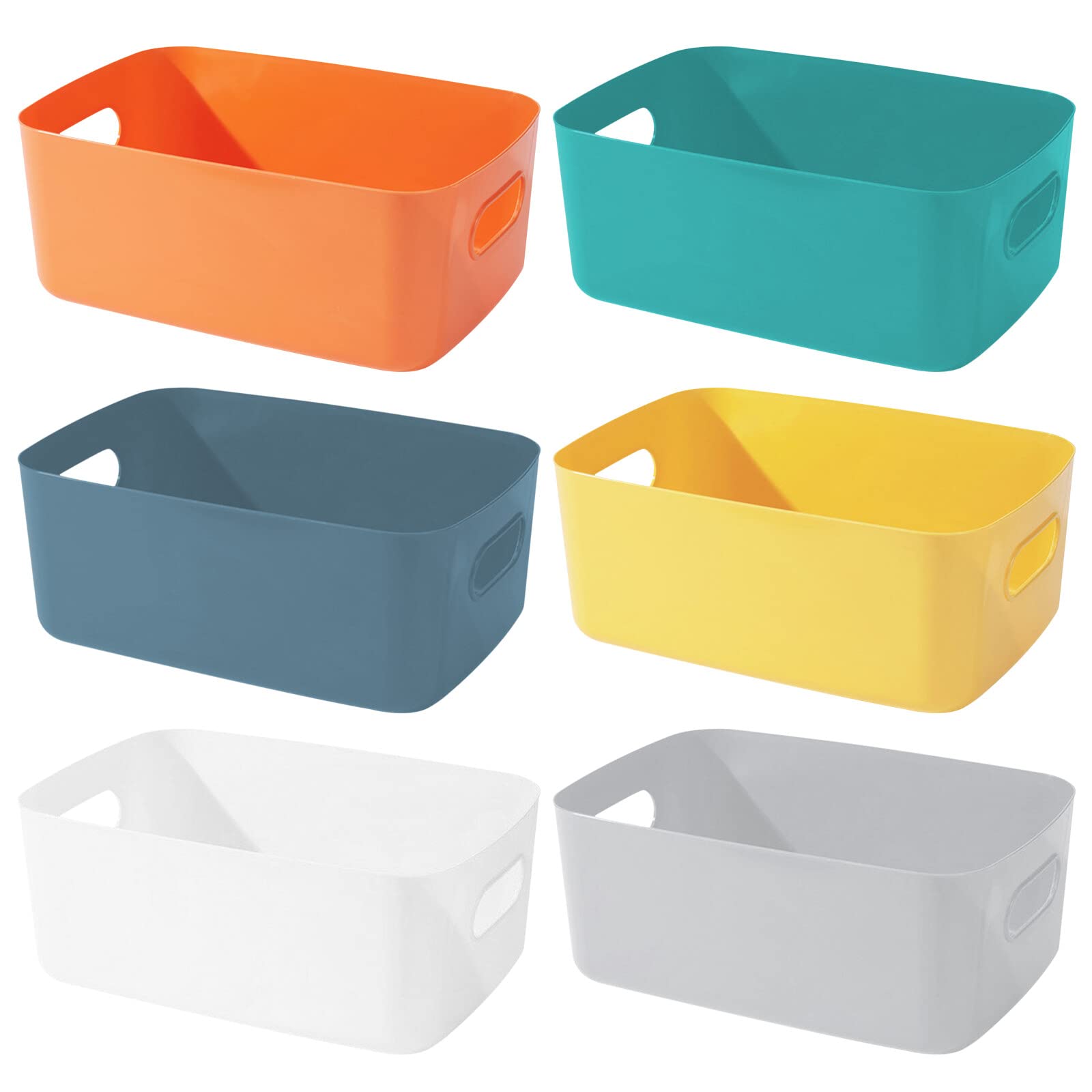 Bgfuni 6pcs Plastic Storage Baskets, Boxes, Organizer Baskets with Handle, Studio Small 19x13.5x7.5cm(Colorful), Gray, White, Orange, Yellow, Green, Blue (AM00935114NI)