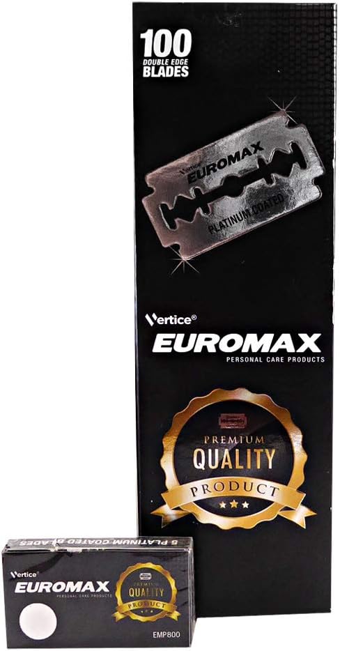 Euromax Platinum Coated Japanese Steel Double Edge Razor Blades - 100 Blades