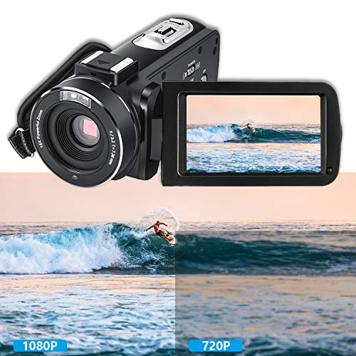 Video Camera Camcorder with Microphone FamBrow Full HD 1080p 24MP IR Night Vision 3.0 Inch 270 Degrees Rotatable Touch Screen 16X Digital Zoom Vlogging Camera Recorder for YouTube w/Battery Charger