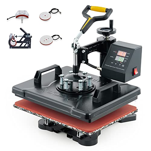 CREWORKS Heat Press Machine 12x15 Inch, 5 in 1 Heat Press 360 Degree