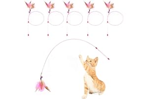 JTQXX Cat Feather Toy, Cat Toys Wand, Bundle of 5 Pack Interactive Pet Cat Kitten Chaser Teaser Wire Wand with Bell Beads for Cat Exercise Play Fun Gifts - Wholesale