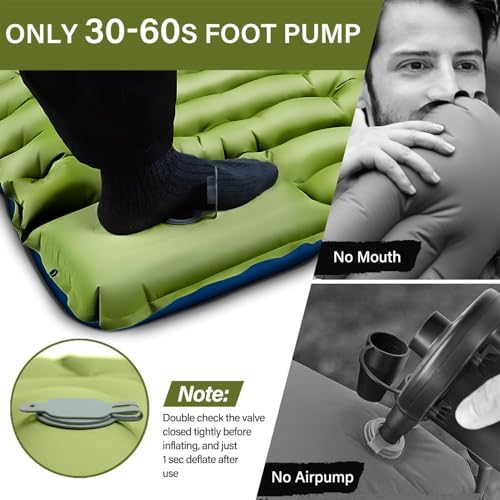 Uniiking® Camping Sleeping Pad, Ultralight Camping Mat with Pillow, Built-in Foot Pump Inflatable Sleeping Pads Compact for Camping Backpacking Hiking Traveling Tent, Green Single
