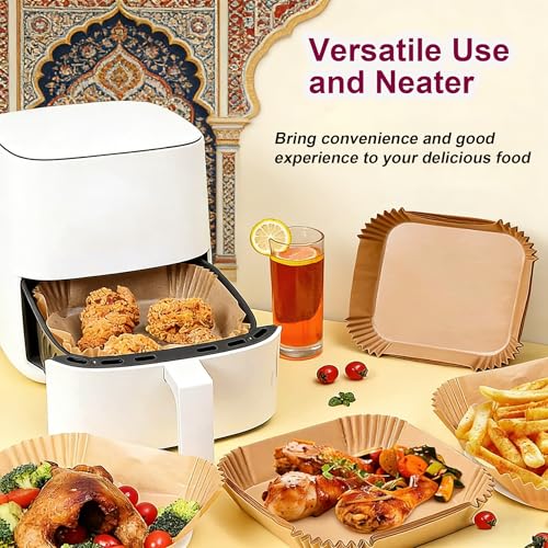 100 Pcs Air Fryer Papers Disposable, Unbleached Parchment Paper for Air Fryer, Non-Stick and Oil Proof for Easy Cleanup, 6.3inch/16cm, Square