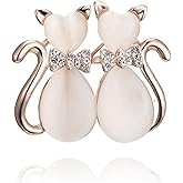 Rhinestone Cat Bow Knot Brooch Pin for Women Girls Gold-Toned Fashion Cute Bow Clear Crystals Animal Kitten Brooches Lapel Pins Dress Accessories Holiday Birthday Party Chic Jewelry Unisex