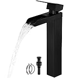 Black Tall Waterfall Bathroom Faucet, Single Hanlde