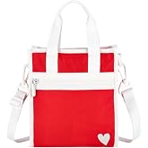 LeSportsac White Heart Embroidered Mini North/South Tote Crossbody + Top Handle Handbag, Style 3714/Color L239, Vibrant Festive Red Evokes Strength &amp; Positivity, Unique Embroidered White Heart, 2 Tone